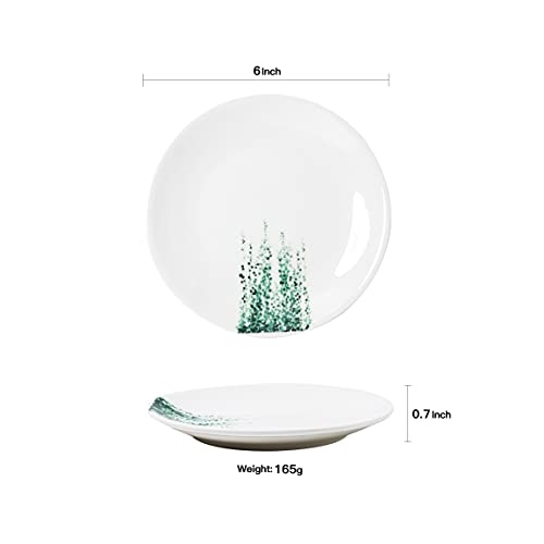 Ycbh 6 Inch Set Of 6 Assorted Designs, Small Porcelain Plates With Plants Pattern,White Ceramic Dinnerware For Appetizer Luncheon Snacks Dessert Serving Bread, Microwave Oven Dishwasher Safe #TOP4