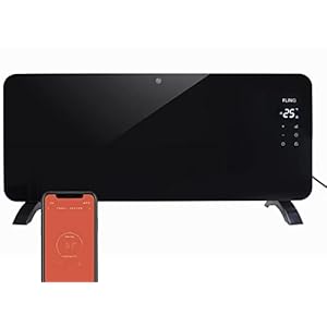 FlinQ Smart elektrische verwarming 2000 W, glazen design, zwart, convector, verwarming, wand- en vloermontage, timer…