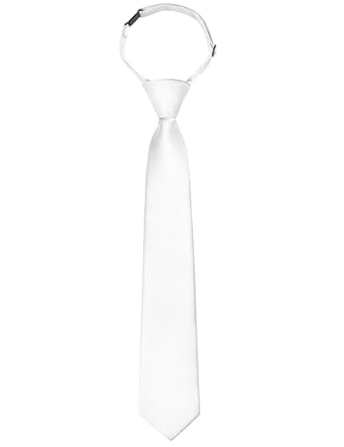 Branduce White Tie for Boys Silk Blend Pre-tied Adjustable Kids Necktie for Age 8-12 Wedding School Graduation (TA18-34)