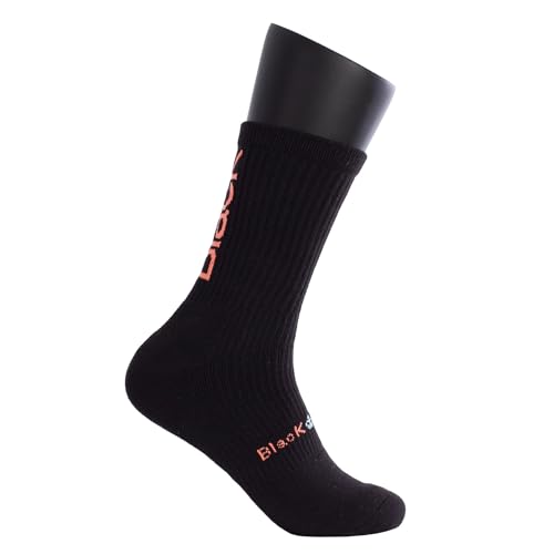 Black Crown - Calcetines Pro Altos - 70% Poliéster, 28% Algodón, 2% Elastano, Negro con Letras en Coral. (Calcetines Pro Altos, FR/ES, Números, 35, 38, Regular, Alto)