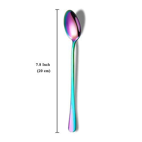 Rainbow Long Handle Spoons, Coffee Stirrers, Premium Stainless Steel Coffee & Tea Spoons, Set of 8 (Colorful)