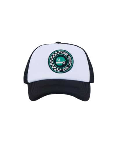 KIMOA - Gorra Trucker Racing Patch White - Gorra, Gorras de Hombre Verano, Gorra Mujer - Gorra Trucker Hombre - Material Reciclado, Ajustable, Talla Unica - Blanca/Negra