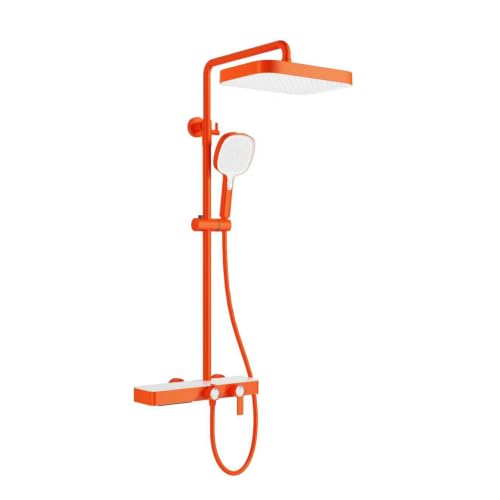 BiaoTeng Columna de Ducha Cuadrada con Grifo Cascada 3 Modos agua Fría y Caliente en Laton Set Columna Ducha Altura Ajustable Color Naranja