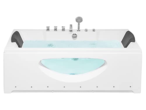 Baignoire Balnéo de Forme Rectangulaire en Acrylique Blanc Vitré et LED Multicolore 2 Appuis-Tête et une Capacité de 197 Litres Beliani