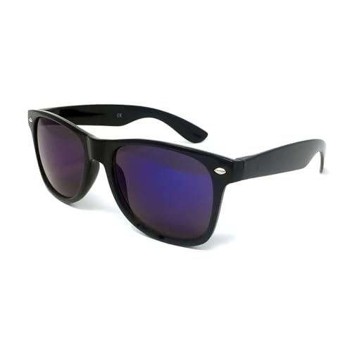 Image of WS UK Adults Classic Sunglasses with UV400 Protection - Unisex (Black Frame Blue Mirrored Lens)