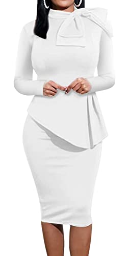 Image of Women's Fashion Peplum Bodycon Dresses Short Sleeve Bow Club Ruffle Pencil Party Dress