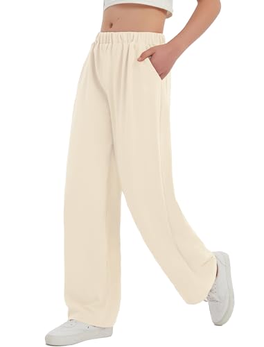 Image of EXARUS 3 Pack Girls Summer Pants Wide Leg Linen Flowy Teen Casual Loose | Tween Beach Vacation Trousers with Pockets Elastic High Wasited Straight Fit Bottoms Youth Junior Kids Back to School 6-12Y