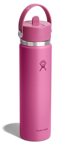 Image of Hydro Flask Water Bottle - Insulated Stainless Steel - Wide Mouth Flex Straw Lid, Non Spill, Leakproof and Refillable in 24 Oz Reef Pink