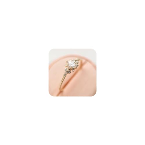 Duan Tiny Crystal Ring Gold Color Ring Dazzling Princess Cut White Sapphire 18K Rose Gold Ring Wedding Jewelry Sz 6-10