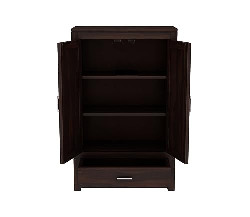 Image of Sheesham Wood Wooden 2 Door Wardrobe Organizer for Clothes | - Solid Wood Almirah with 1 Drawers, 3 Shelves - Cupboard for Large Bedroom (Design 26)