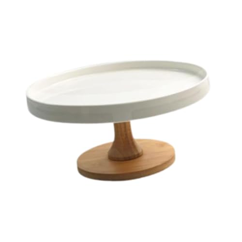 ケーキスタンド アフタヌーンティースタンド スナックトレイ ケーキ台 木製 竹製トレイ フーテッドプレート 大皿 サービングトレイ 果物収納 多機能 居間の家の装飾 パーティー 結婚式 お祝い 家庭用 (竹製+セラミック, 直径22.8cm)
