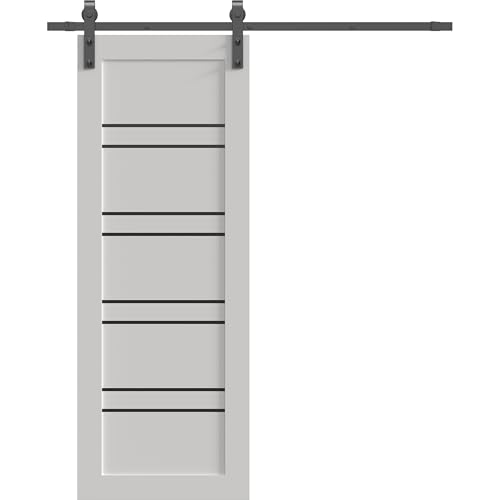 Image of Sartodoors Sliding Interior Door 1094 Single Barn Door White with Black Opaque Glass Solid MDF Modern Design 18 x 80 in