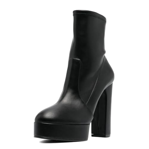 Women Classic Platform Stretchy Ankle Boots Chunky High Heels Closed Toe Pull On Booties Working Daily Wear Shoes Size 4-16 US