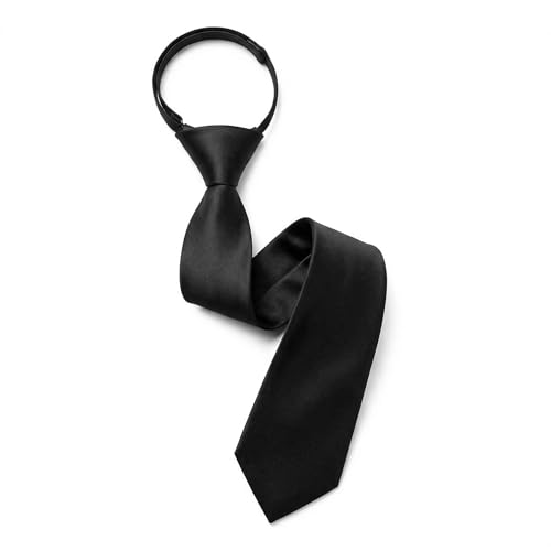QTORCHE Cravate Homme Noir, Noeud Pré-Noué avec Fermeture Éclair, Cravate Slim 8 cm, Aspect Soie Brillante, 48x8 cm, Idéale Mariage et Bureau