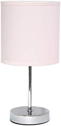 Simple Designs LT2007-BPK Chrome Mini Basic Table Lamp with Fabric Shade, Blush Pink