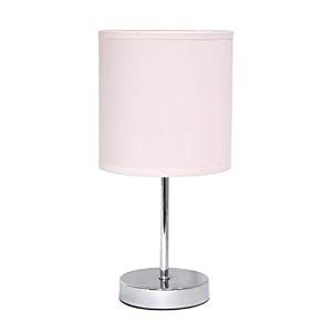 Simple Designs LT2007-BPK Chrome Mini Basic Table Lamp with Fabric Shade, Blush Pink
