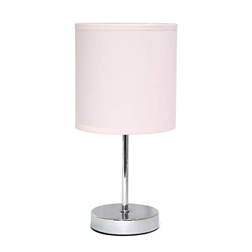Simple Designs LT2007-BPK Chrome Mini Basic Table Lamp with Fabric Shade, Blush Pink