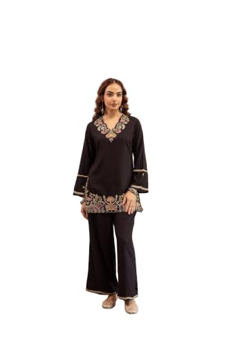 Berrylicious Women Rayon Black embroidered Co ords Deal