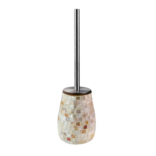 Image of WDHODEC Natural Shell Toilet Brush and Holder Set Mosaic Glass, Stainless Steel Toilet Scrubber Brush, Decorative Toilet Bowl Brush and Holder, Luxury Bathroom Accessories