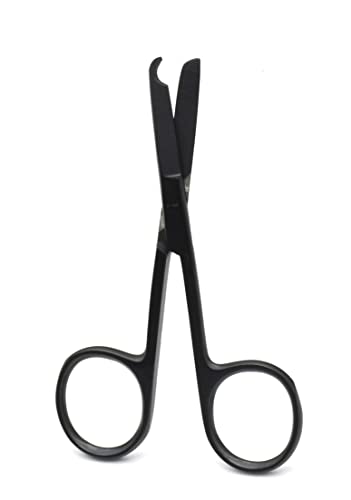 Image of 3.5 inch Stitch Scissors with Black Color Coating - Premium Quality Instrument- Delicate Hook - Perfect for Suture Removal, First Aid, EMS Training (Straight)