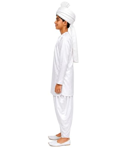 Image of BookMyCostume Haryanvi Boy Indian State Traditional Fancy Dress Costume for Kids 10-12 years | White Color | Polyester | Ideal for Competitions & Cultural Events