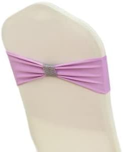 Spandex Wedding Chair Sash Bow Tie Ribbon Amazing Band Party Banquet Decoration with Shiny Belt - Black (Violet)