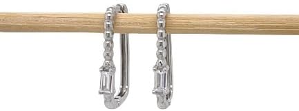 Sterling Silver Rounded Rectangular Huggie Earrings with Ball Detail