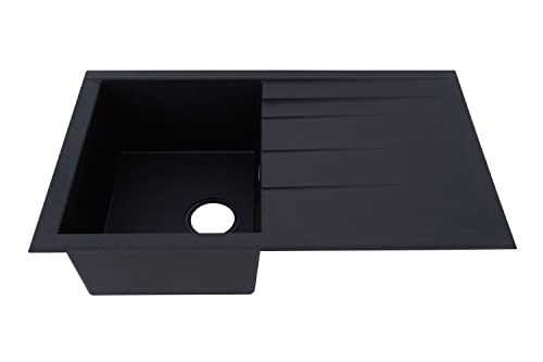 Respekta Mineralitespüle in Schwarz /1 Becken Einbauspüle in 80 x 50 cm Spülbecken geeignet für Unterschränke ab 50 cm Breite