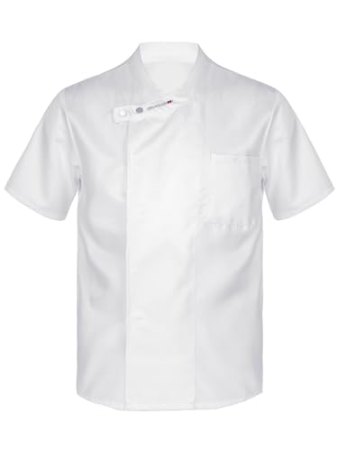 Nyeemya Chaqueta de Chef para Hombre Profesional Camisa de Cocinero Cocina Uniforme Manga Corta Camiseta de Cocinero Camarero Restaurante Blanco B XXL