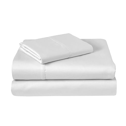 Pizuna Pure 100% Cotton Sheets Twin XL White, Luxurious 400 Thread Count Long Staple Cotton Sateen Sheets with 15" Deep Pocket (Cotton Bed Sheet Set - 3PC)