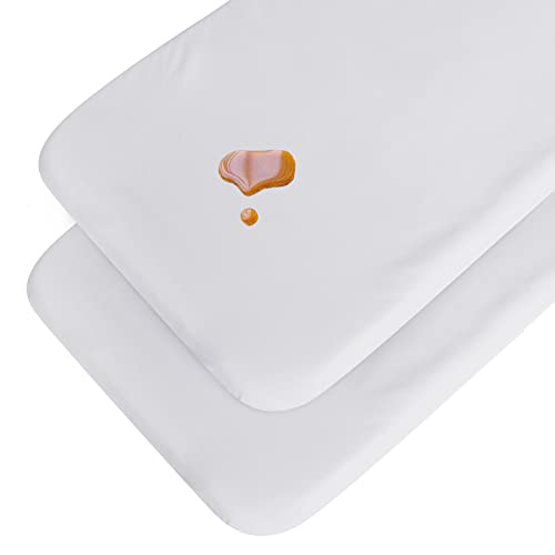 Image of Bedside Sleeper Bassinet Sheets Waterproof to Fit Mika Micky, Baby Delight, MiClassic, Milliard, Baby Joy Bassinet, Soft Breathable Cotton Bassinet Sheet 33"x 20"x 5", 2 Pack Boys Girls, White
