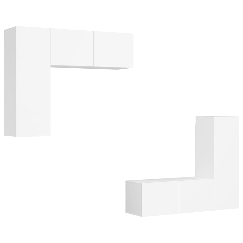 4 piezas de mueble de TV colgante blanco de madera con mucho espacio de almacenamiento, montaje en pared, ideal para almacenamiento y organización, fácil de limpiar con un paño húmedo.
