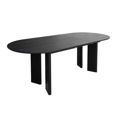 sweeek - Table à Manger oblongue Extensible Bois d'hévéa et placage chêne Noir 6-8 Places 170-210cm - Albane