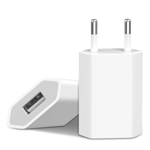 Prise USB pour iPhone Secteur Embout Chargeur pour Apple 6, 7, 8, 10, 11, SE, XR, XS, Plus, Pro, Mini Double Bloque Charger Telephone 2 Pack 5V