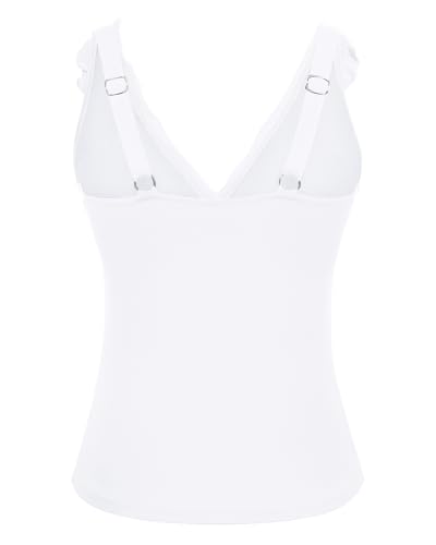 Image of Ruffle V Neck Tankini Top Only Women Tummy Control Swimsuit Tank Top | Removable cups for custom bust lift, Blend soft spandex to stretch easily