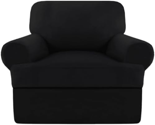 4-Piece Velvet T-Shape Sofa Cover Set for 3-Cushion Couch - Elastic Bottom Furniture Protector with Individual Cushion Covers - Stylish Coffee Color