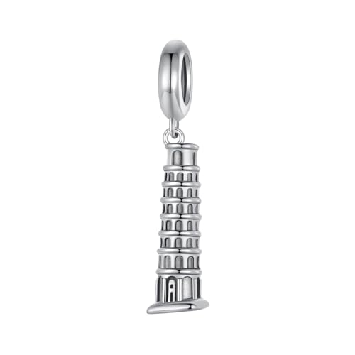 Dijes colgantes la Torre Inclinada Pisa estilo retro plata ley 925 pulseras collares cumpleaños mujer