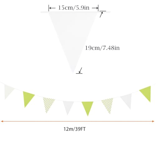 Image of Zwiebeco 39Ft Green White Dot Fabric Bunting Banner Triangle Flags Hanging Cotton Garland Pennant for Spring Birthday Wedding Baby Shower Tea Party Classroom Nursery Garden Decorations