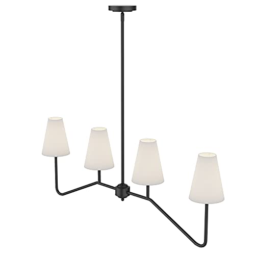 Size  47 Color Black Electro bp;47 W 4-Light Linear Kitchen Island Lighting Fixture Classic Chandeliers Matt Black with White Linen Shades for Dining Room,E12,160W;
