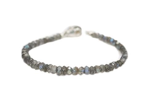 Bracelet perles labradorite véritable 3mm bijou stacking unisexe avec fermoir argent