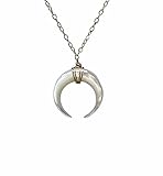 SMALL White MOTHER OF PEARL Double Horn Gold Necklace // Crescent Moon also in Sterling Silver and...
