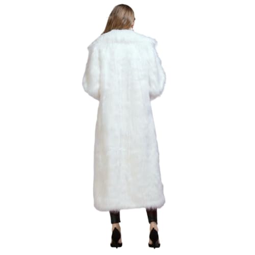 Old DIrd Women's Winter Fashion Outerwear Lapel Full-Length Maxi Fluffy Faux Fur Coat white s