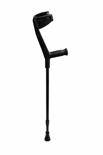 Image of 4-Leg Medical Walking Aid for Old People Adjustable Height Heavy Duty Lightweight Walking Stick for Senior Citizen & Patients Anti-Slip Base High Mild Steel (Black Elbow Crutch)