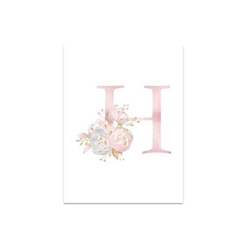 Affiche sur toile personnalisée lettre H fleur rose pour mur pépinière
