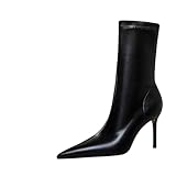 Women Winter Mid Calf Sewing Pointed Slip On Pu Boots...
