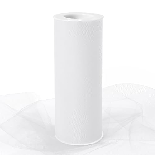 Image of White Tulle Fabric Ribbon 6 Inch by 25 Yards Rolls Fabric Spool Tulle for Gift Wrapping Wedding Decorations Craft Supplies DIY Tutu Skirt Baby Shower Birthday Party