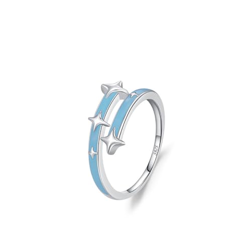 Kokoma Star Sterling Silver Ring for Women Blue Enamel Meteor Engagement Promise Band Open Statement Rings Expandable