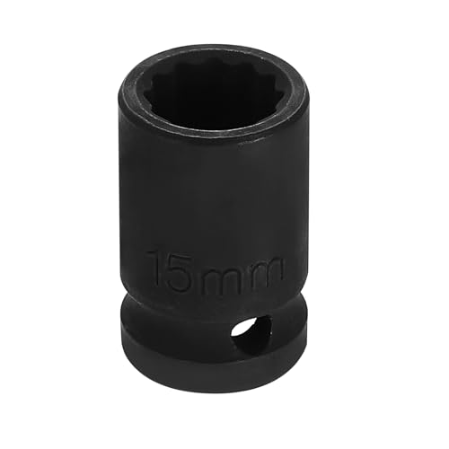 Image of HARFINGTON 1 /2 inch Drive x 15mm Shallow Impact Socket 12-Point Metric CR-V Steel Spindle Nut Impact Flip Sleeve for Home Auto Nuts Bolts Repair