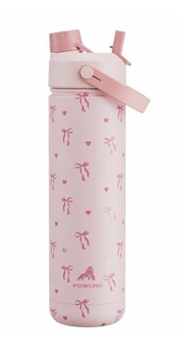 POWCAN Botella de agua aislada de 26 onzas con popote 2 en 1 y tapa de boquilla, mantiene el frío 24 horas, a prueba de fugas, cabe en el portavasos del automóvil, botella de agua de acero inoxidable