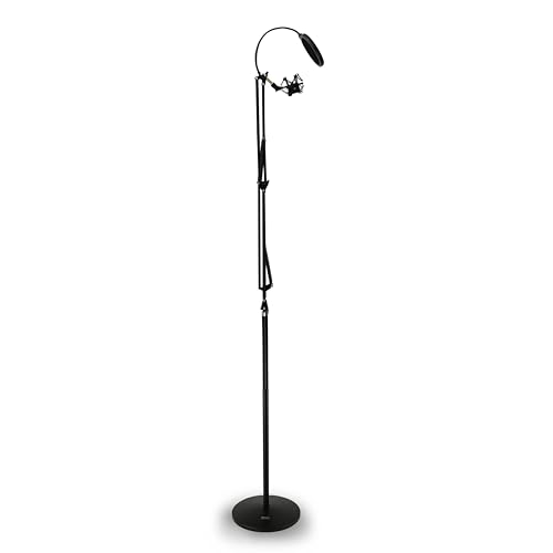 Microphone Boom Stand with Shock Mount and Pop Filter - 3.1' ft. Extension, Ideal for Podcasts, Broadcasts, Streaming, and Studios